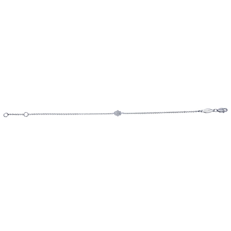 14K White Gold Chain Bracelet with Pave Diamond Hamsa - 0.11 ct - Shot 3