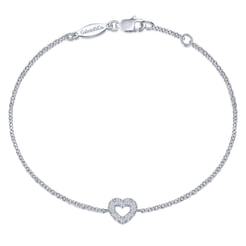 14K White Gold Chain Bracelet with Pavé Diamond Heart