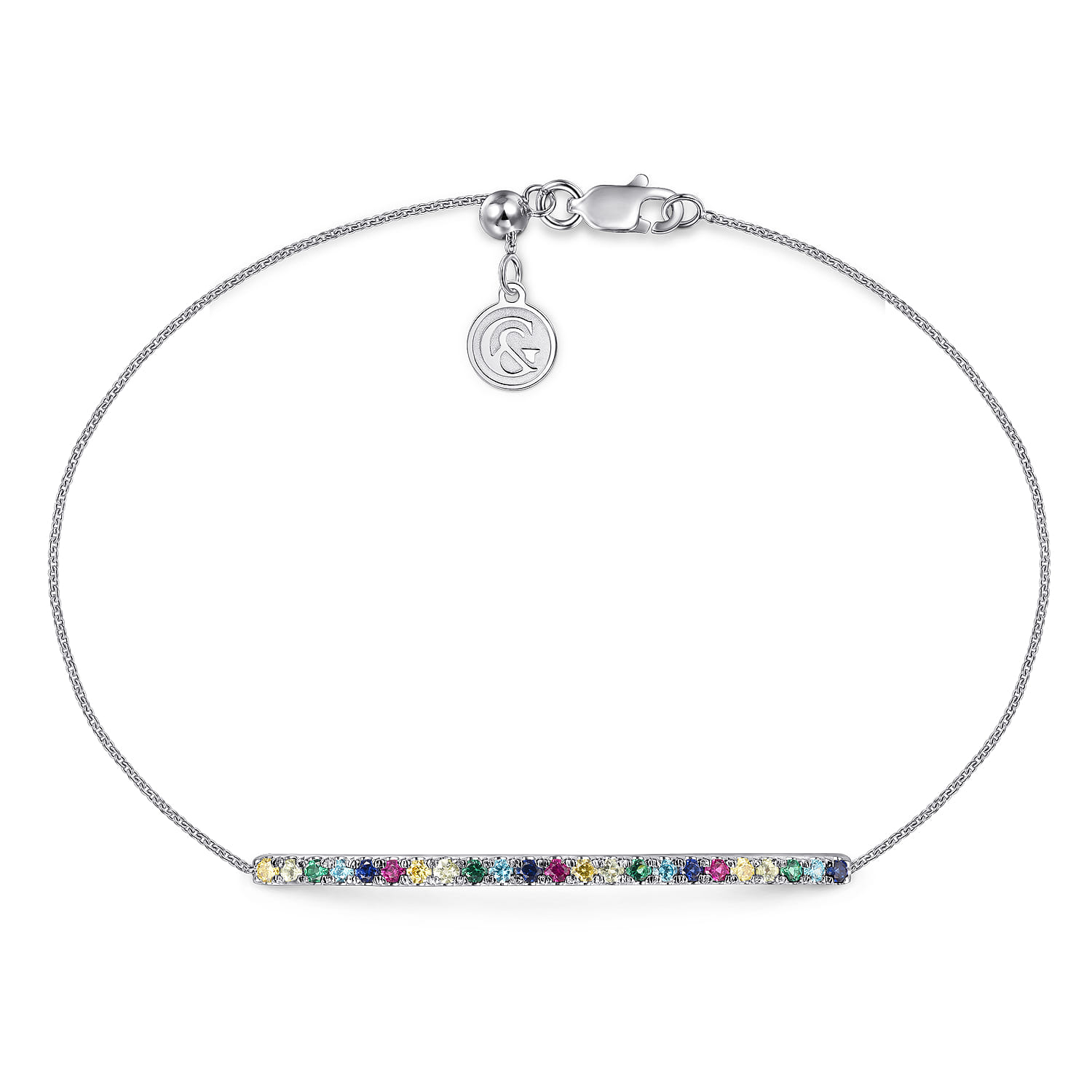 14K White Gold Chain Bracelet with Rainbow Color Stone Bar - Shot 1