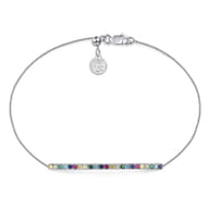 14K White Gold Chain Bracelet with Rainbow Color Stone Bar