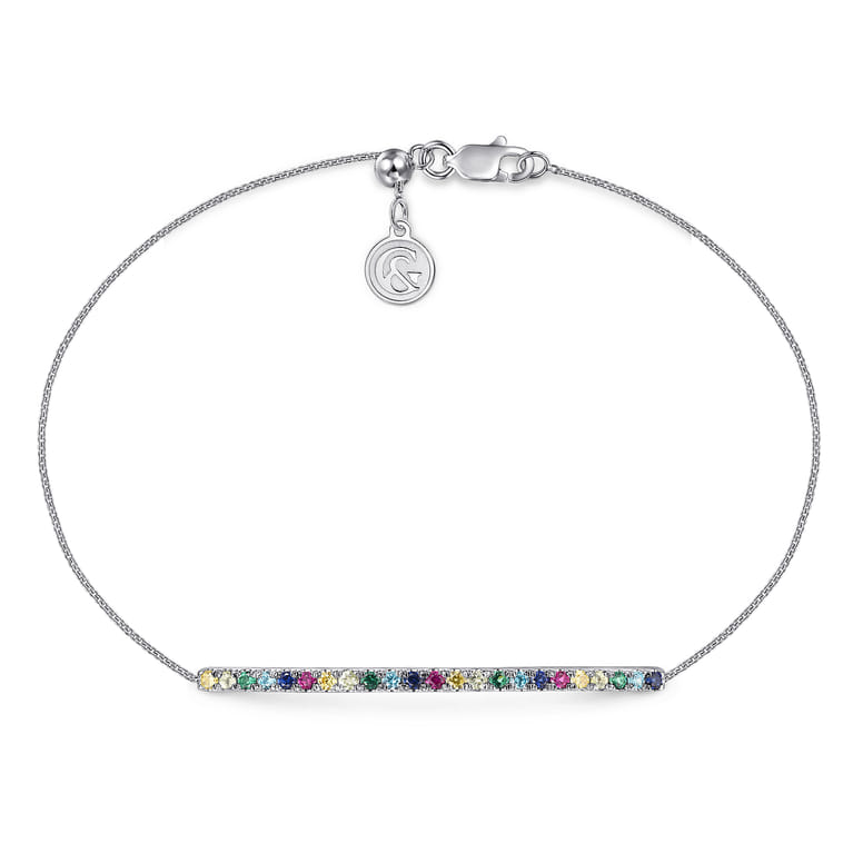 14K White Gold Chain Bracelet with Rainbow Color Stone Bar - Shot 1