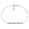 14K White Gold Chain Bracelet with Rainbow Color Stone Bar