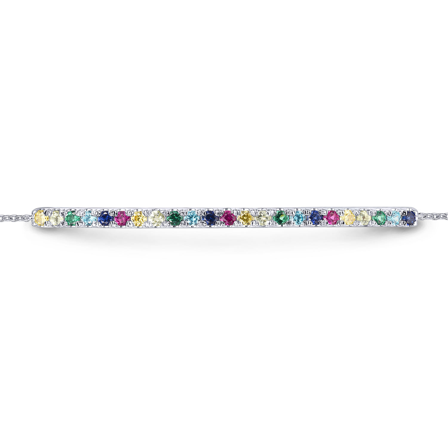 14K White Gold Chain Bracelet with Rainbow Color Stone Bar - Shot 2