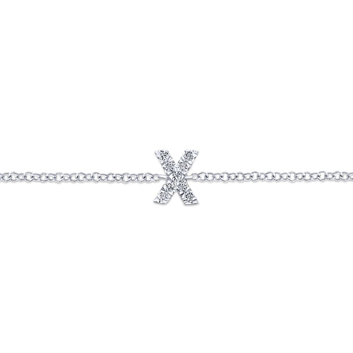 14K White Gold Chain Bracelet with X Diamond Initial - 0.05 ct - Shot 2