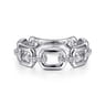 14K White Gold Chain Link Ring Band with Diamond Connectors - 0.1 ct