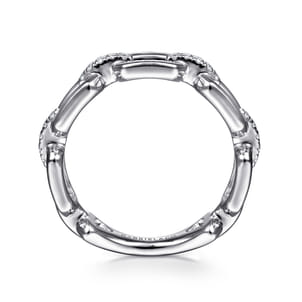 14K White Gold Chain Link Ring Band with Diamond Connectors