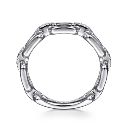 14K White Gold Chain Link Ring Band with Diamond Connectors