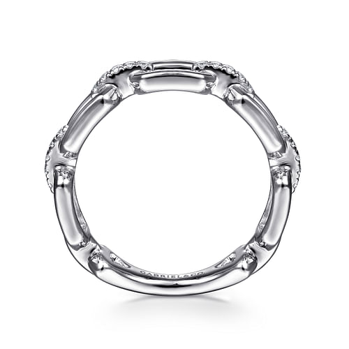 14K White Gold Chain Link Ring Band with Diamond Connectors - 0.1 ct - Shot 2