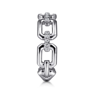 14K White Gold Chain Link Ring Band with Diamond Connectors