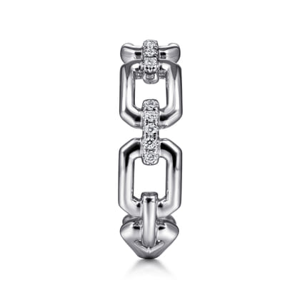 14K White Gold Chain Link Ring Band with Diamond Connectors