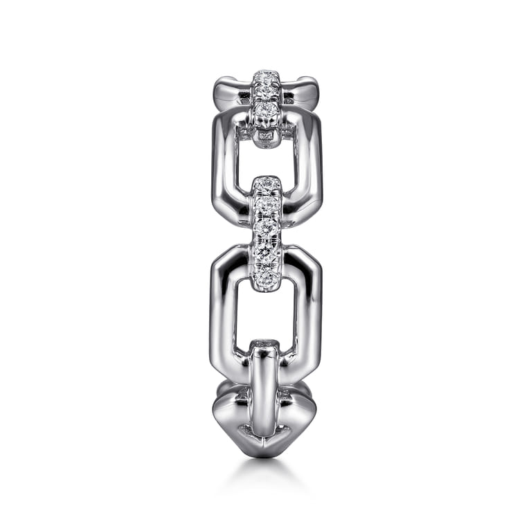 14K White Gold Chain Link Ring Band with Diamond Connectors - 0.1 ct - Shot 4