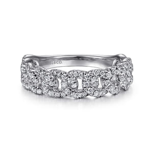 14K White Gold Chain Link Stackable Diamond Ring