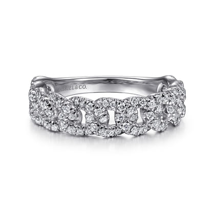 14K White Gold Chain Link Stackable Diamond Ring