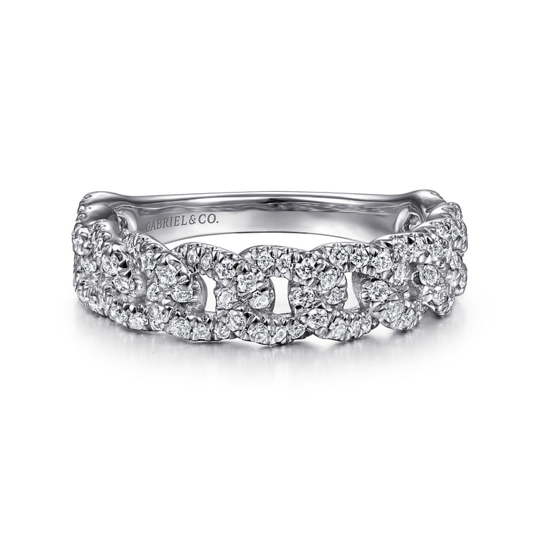 14K White Gold Chain Link Stackable Diamond Ring - 0.45 ct - Shot 1