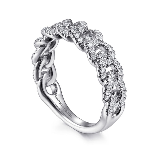 14K White Gold Chain Link Stackable Diamond Ring - 0.45 ct - Shot 3