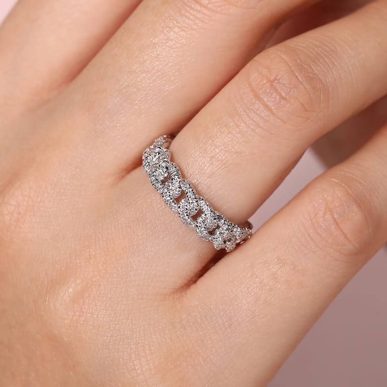14K White Gold Chain Link Stackable Diamond Ring - 0.45 ct - Shot 5