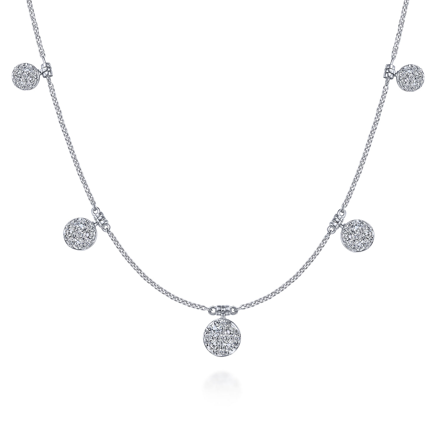 14K White Gold Chain Necklace with Pave Diamond Disc Drops