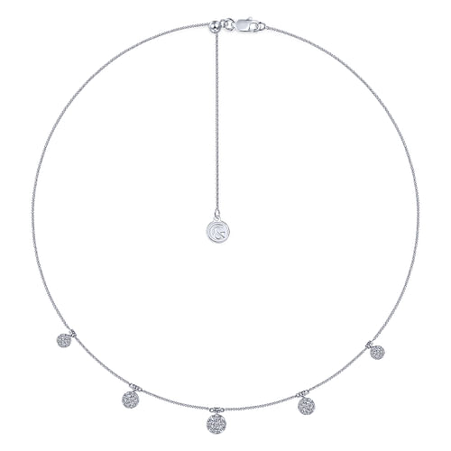 14K White Gold Chain Necklace with Pave Diamond Disc Drops - 0.5 ct - Shot 2