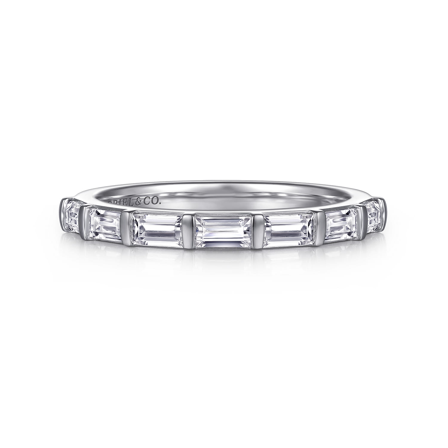 Straight Wedding Ring in 14k White Gold with Baguette Natural Diamond at Gabriel & Co. - Shot 1