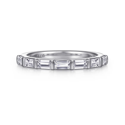 14K White Gold Channel Baguette 7 Stone Diamond Anniversary Band