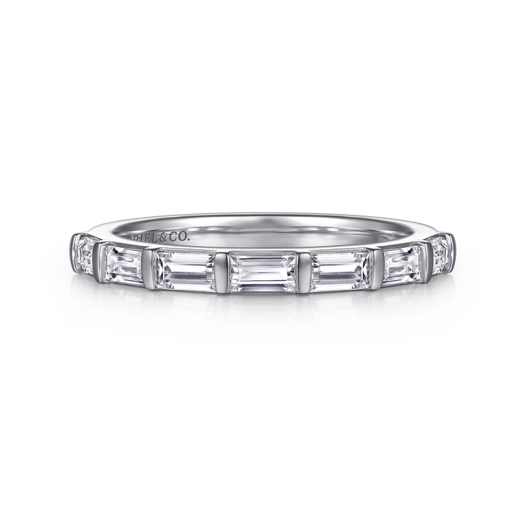 Straight Wedding Ring in 14k White Gold with Baguette Natural Diamond at Gabriel & Co. - Shot 1