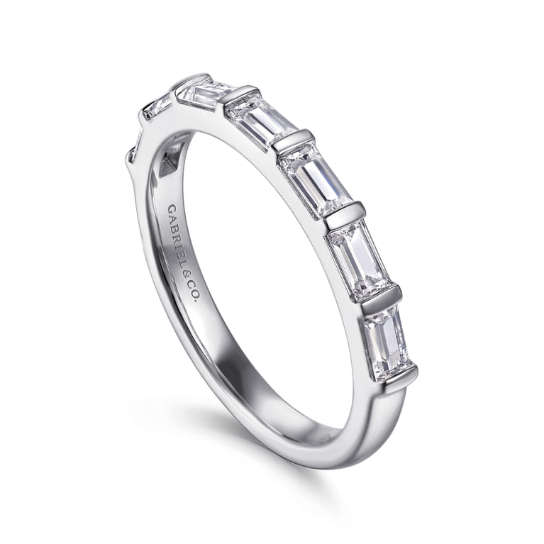 Straight Wedding Ring in 14k White Gold with Baguette Natural Diamond at Gabriel & Co. - Shot 3