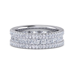 14K White Gold Channel Prong Set Princess Cut and Round Diamond Eternity Band