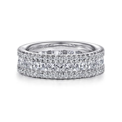 14K White Gold Channel Prong Set Princess Cut and Round Diamond Eternity Band