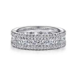 14K White Gold Channel Prong Set Princess Cut and Round Diamond Eternity Band