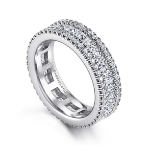 14K White Gold Channel Prong Set Princess Cut and Round Diamond Eternity Band