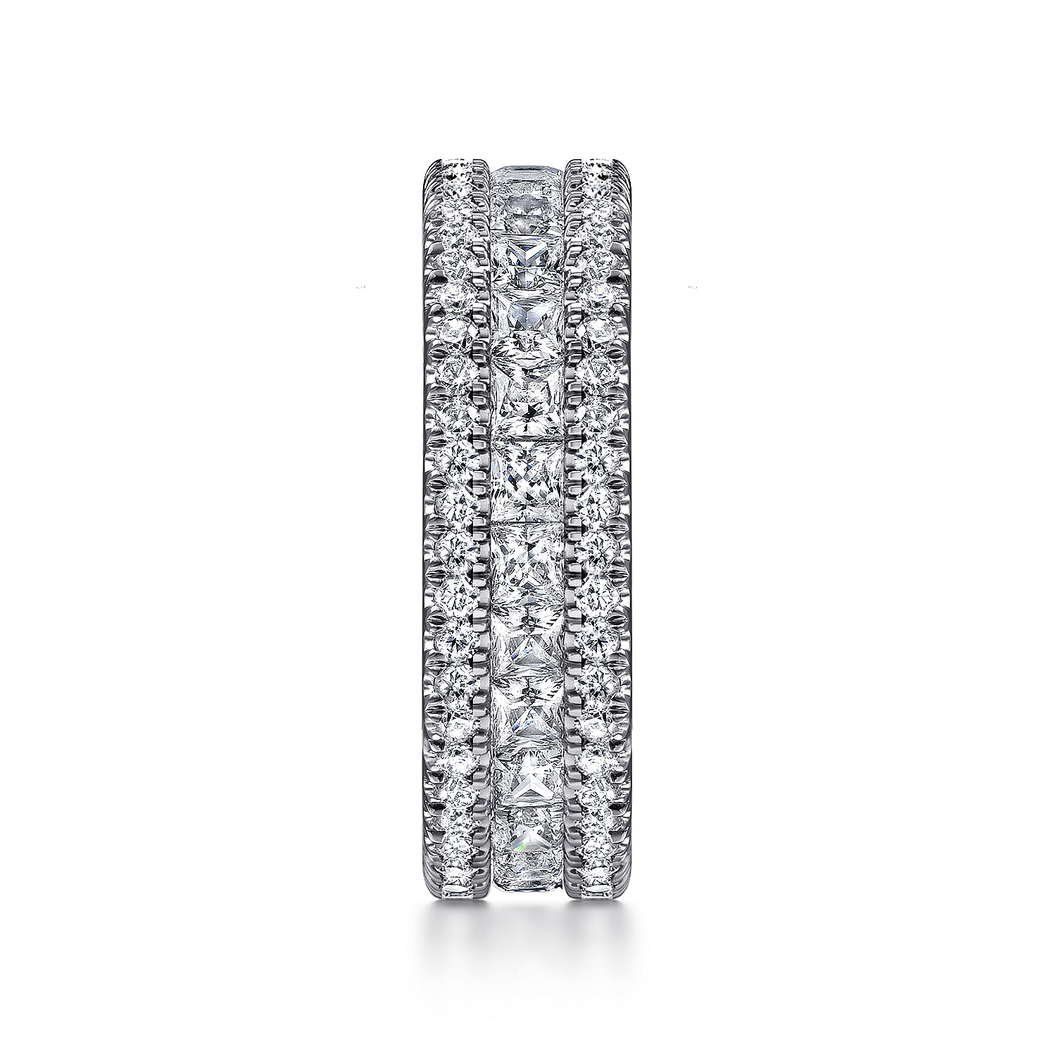 14K White Gold Channel Prong Set Princess Cut and Round Diamond Eternity Band