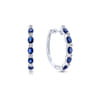14K White Gold Channel Set 25mm Round Classic Diamond  Oval Sapphire Hoop Earrings - 0.15 ct