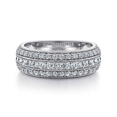 14K White Gold Channel Set Diamond Anniversary Band with Round and Princess Cut Diamonds