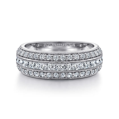 14K White Gold Channel Set Diamond Anniversary Band with Round and Princess Cut Diamonds