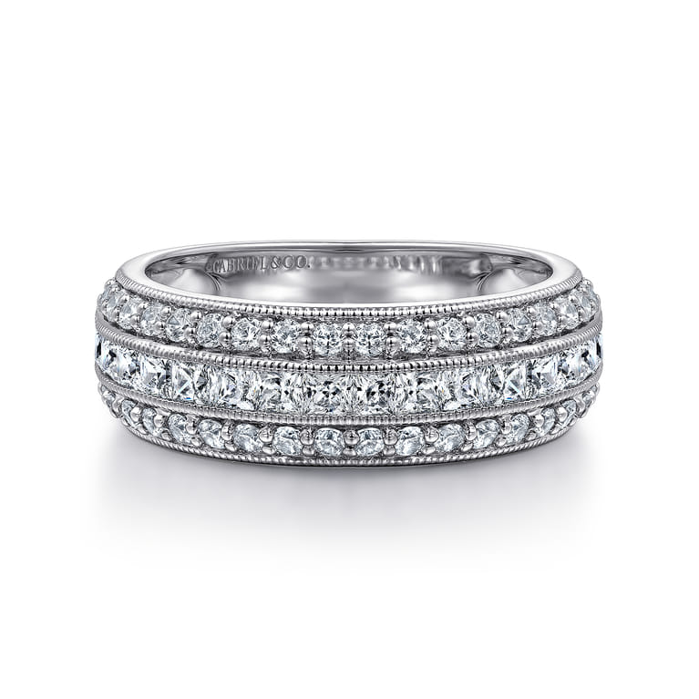 Fancy Wedding Ring in 14k White Gold with Princess Cut Natural Diamond at Gabriel & Co. - Shot 1