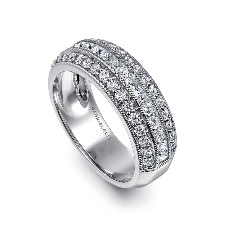 Fancy Wedding Ring in 14k White Gold with Princess Cut Natural Diamond at Gabriel & Co. - Shot 3