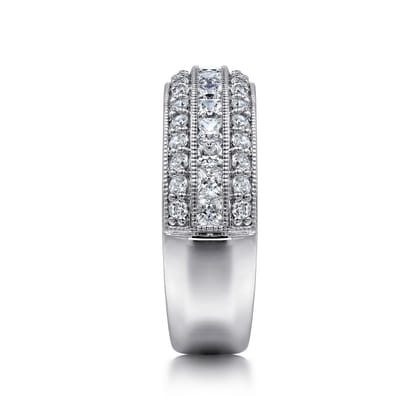 14K White Gold Channel Set Diamond Anniversary Band with Round and Princess Cut Diamonds