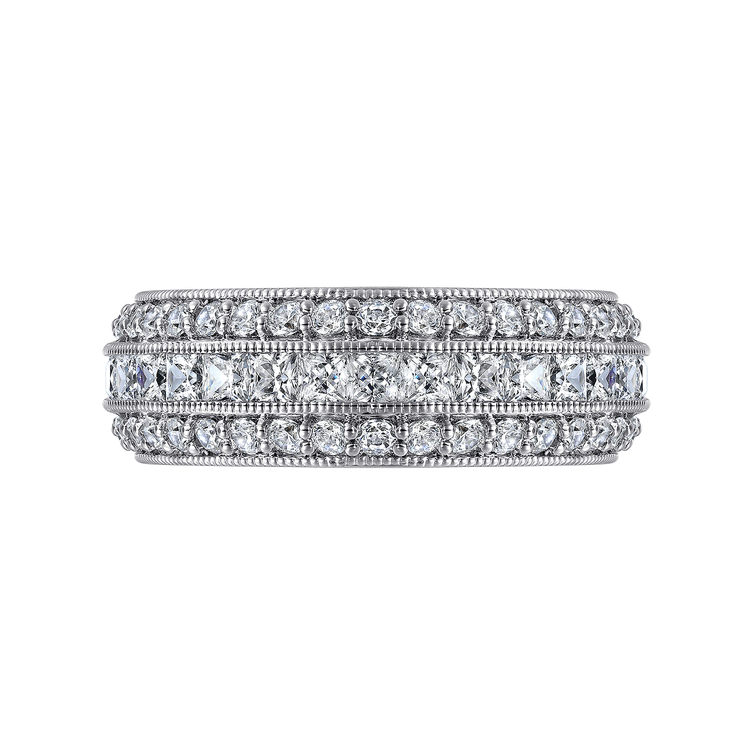 14K White Gold Channel Set Diamond Anniversary Band with Round and Princess Cut Diamonds