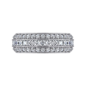 14K White Gold Channel Set Diamond Anniversary Band with Round and Princess Cut Diamonds