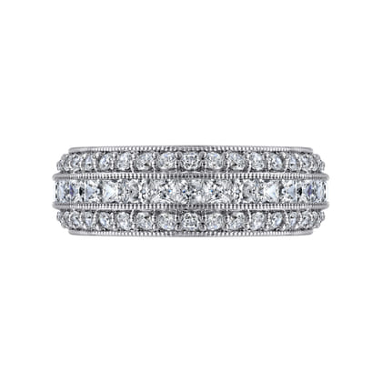 14K White Gold Channel Set Diamond Anniversary Band with Round and Princess Cut Diamonds