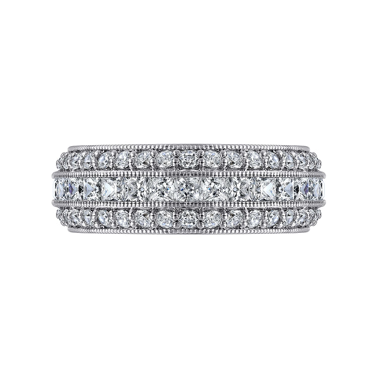 14K White Gold Channel Set Diamond Anniversary Band with Round and Princess Cut Diamonds