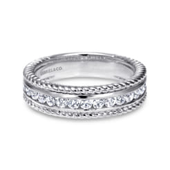 14K White Gold Channel Set Rope Frame Diamond Anniversary Band