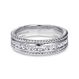 14K White Gold Channel Set Rope Frame Diamond Anniversary Band