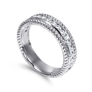 14K White Gold Channel Set Rope Frame Diamond Anniversary Band