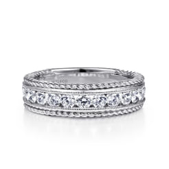 14K White Gold Channel Set Rope Frame Diamond Anniversary Band