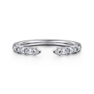 14K White Gold Channel set baguette and U Setting Round Diamond Open Anniversary Band
