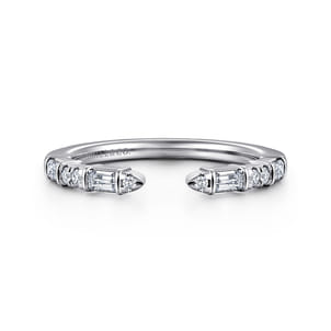 14K White Gold Channel set baguette and U Setting Round Diamond Open Anniversary Band