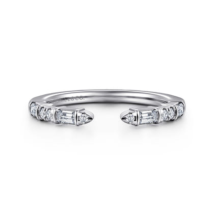 14K White Gold Channel set baguette and U Setting Round Diamond Open Anniversary Band