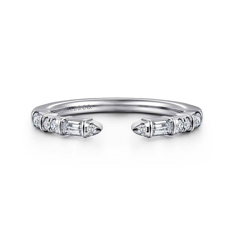 Open Ring Wedding Ring in 14k White Gold with Baguette Natural Diamond at Gabriel & Co. - Shot 1