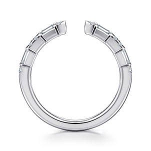 14K White Gold Channel set baguette and U Setting Round Diamond Open Anniversary Band